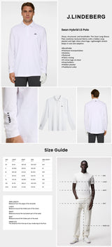 J Lindeberg Men's Sean Hybrid Long Sleeve Golf Polo - White