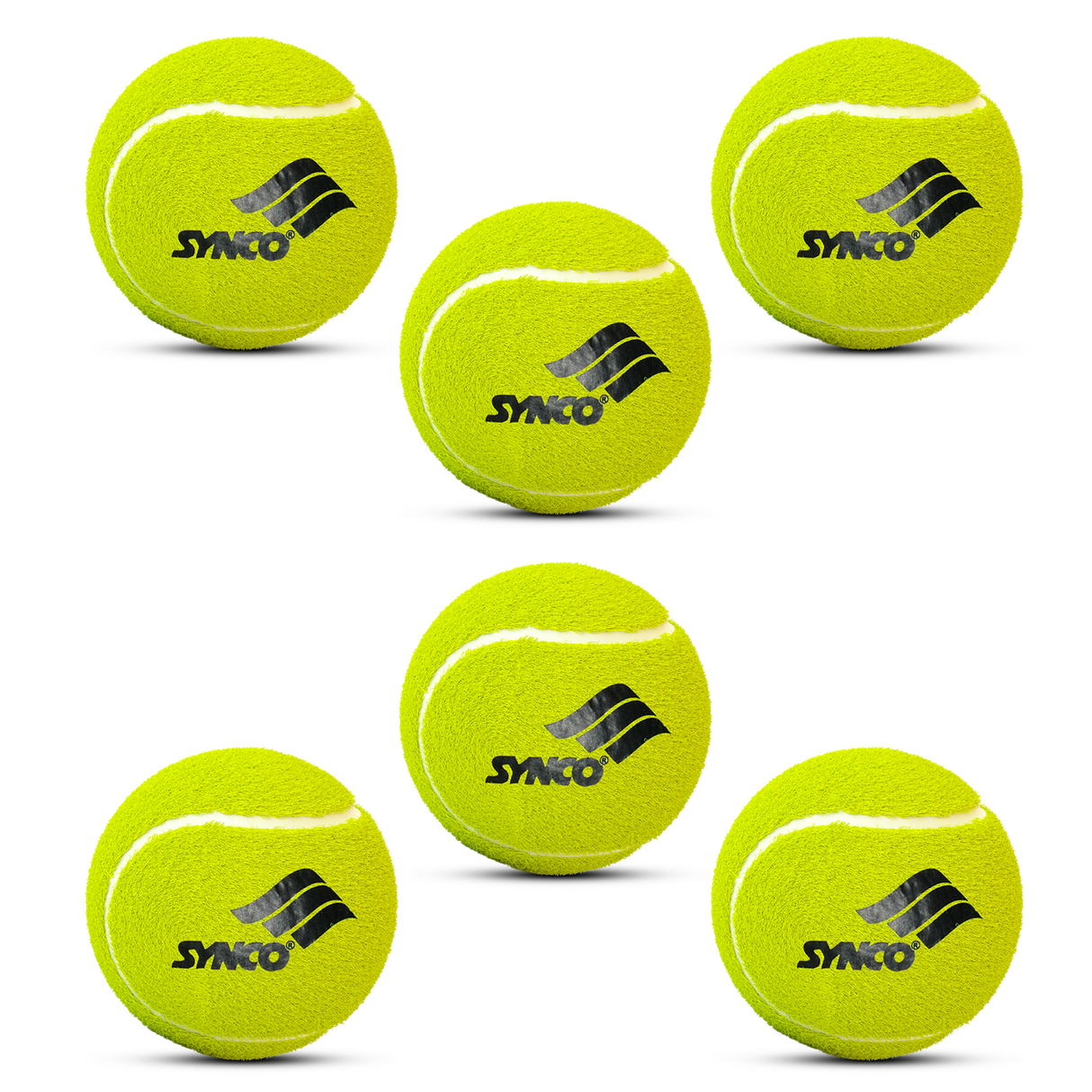 Synco Cricket Tournament Rubber Tennis Ball | Combo Pack of 6 | Color-Neon (Light Tennis Balls)