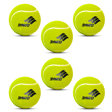 Synco Cricket Tournament Rubber Tennis Ball | Combo Pack of 6 | Color-Neon (Light Tennis Balls) - Sports Equipment