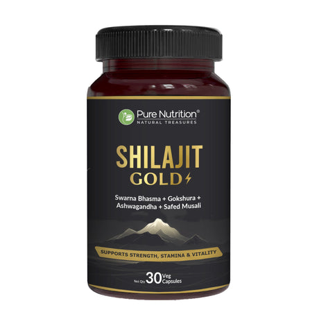 Shilajit Gold with Gokhru, Ashwagandha, Safed Musali, and Shatavari -Capsules | Supports Vitality and Wellness