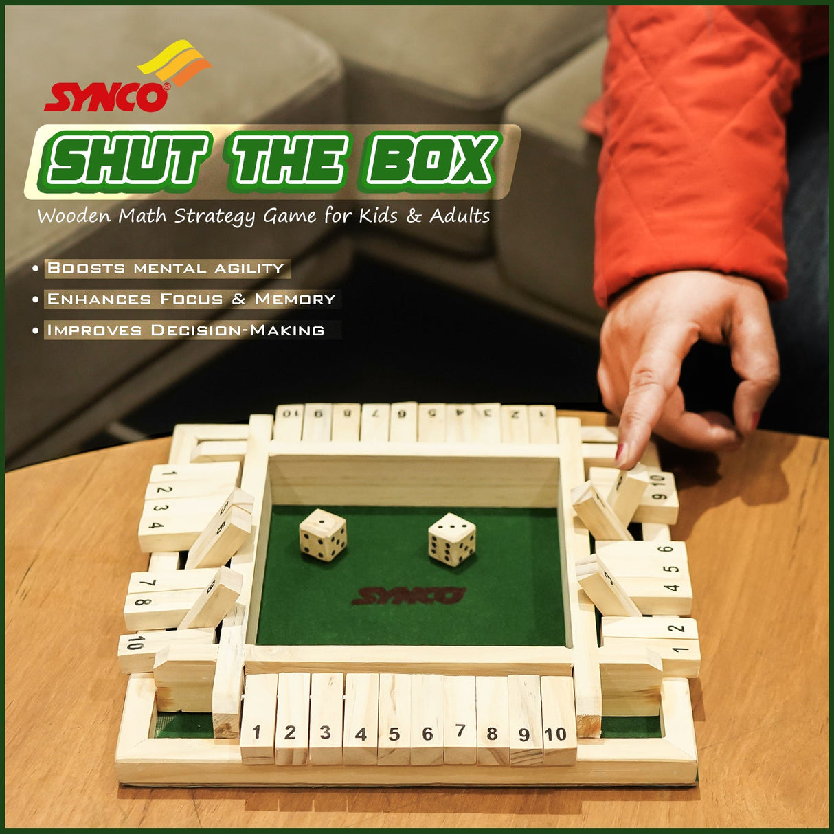 Synco 4 Players Shut The Box Dice Wooden Game