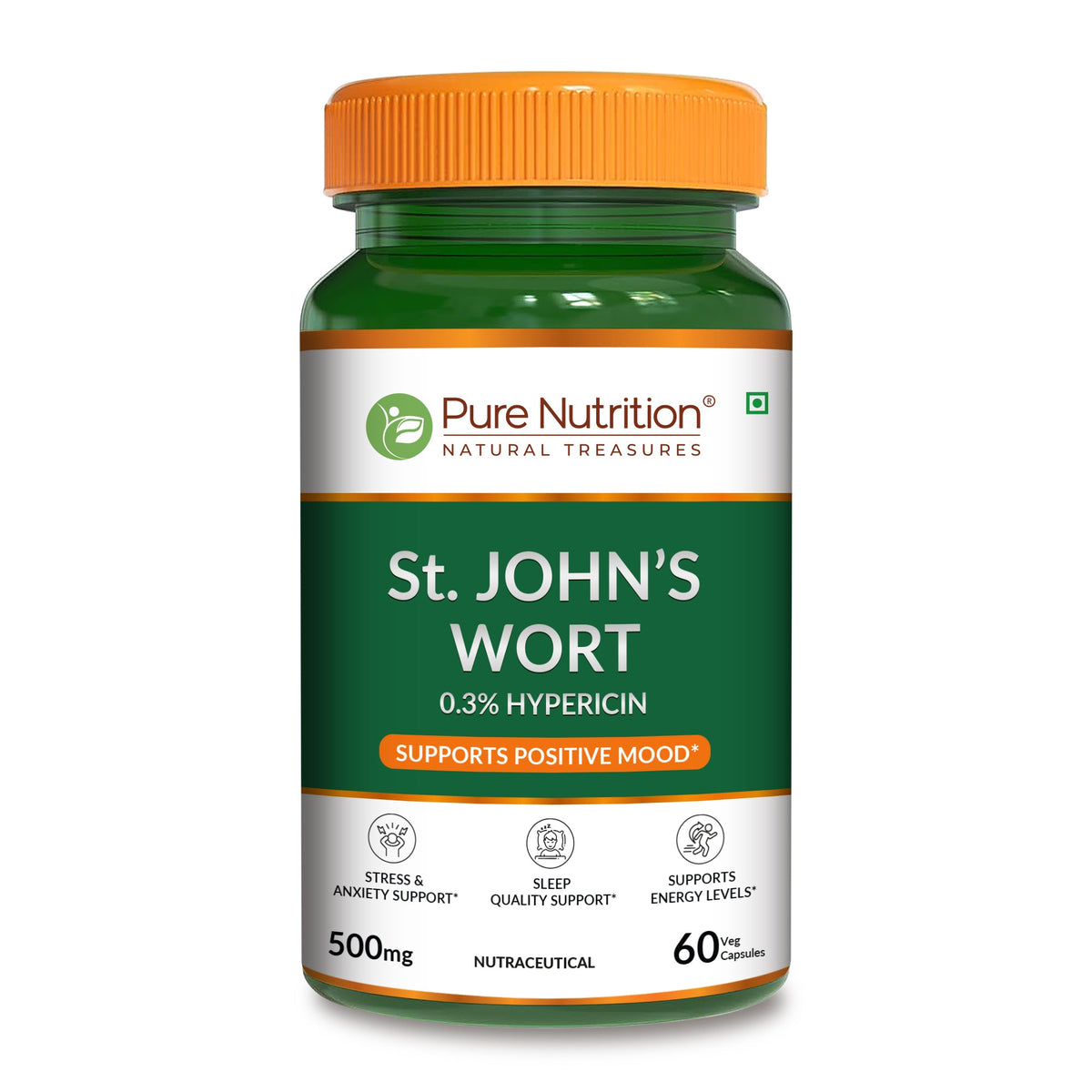 St. John's Wort 500mg Capsules | Standardized to 0.3% Hypericin | Herbal Wellness Supplement - Nutrition by Pure Nutrition