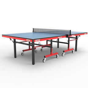 STAG GLOBAL Deluxe 1000 DX Table Tennis Table, 25mm Blue Top with 2 TT Rackets, 6 Balls, 1 Table Cover & Clamp Net