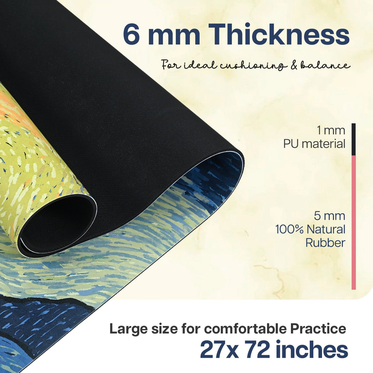 PU & Natural Rubber Yoga Mat - 6mm, Starry Night