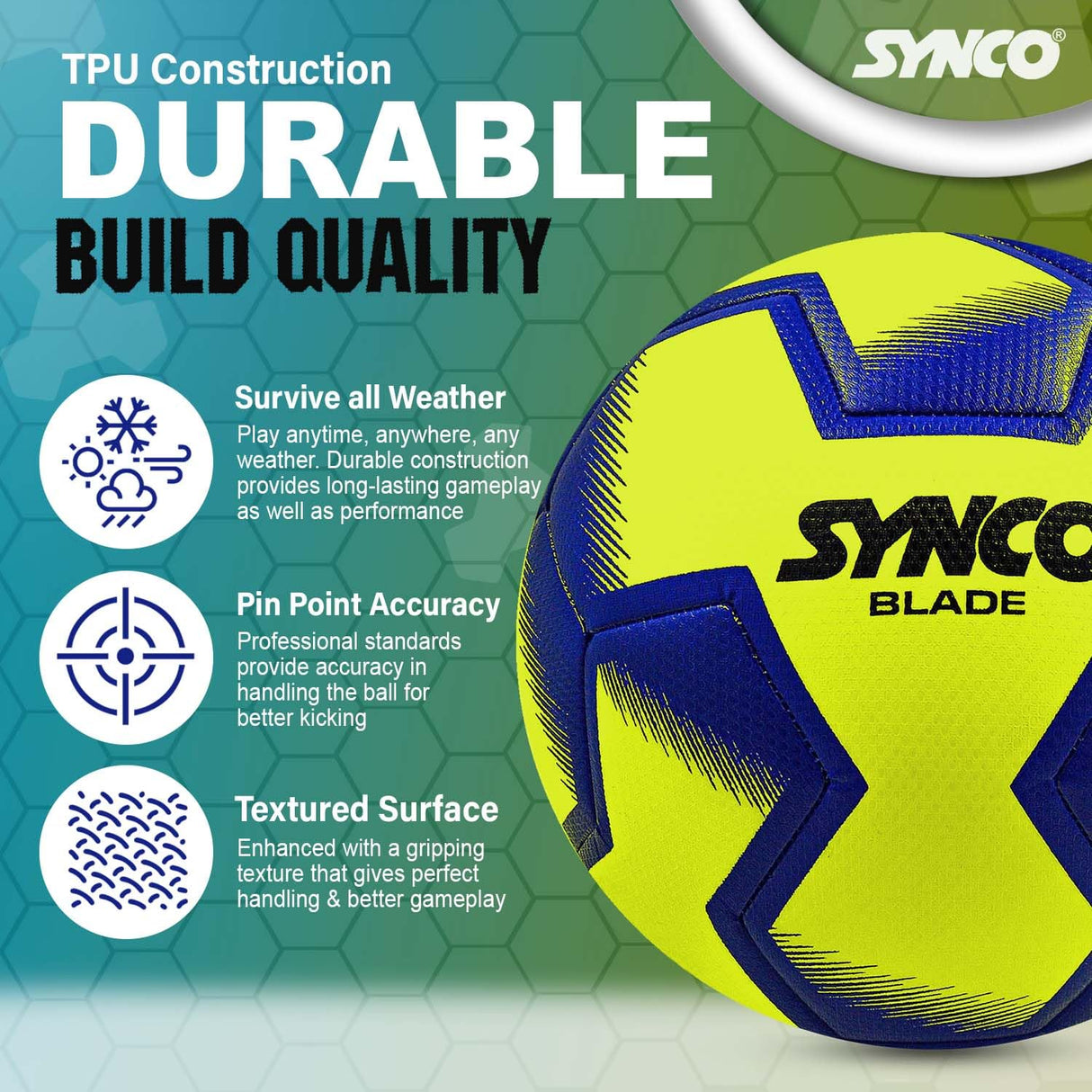 Synco Blade Hybrid Football TPU with Hydralock Tech (Yellow)