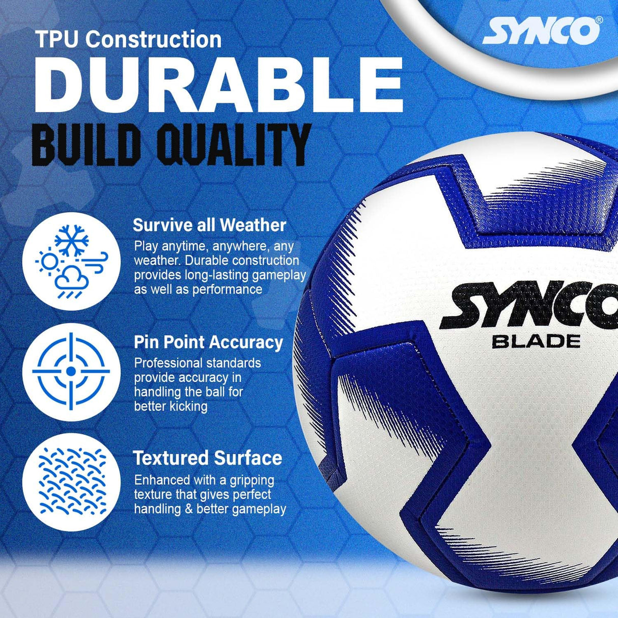 Synco Blade Hybrid Football TPU with Hydralock Tech (White)
