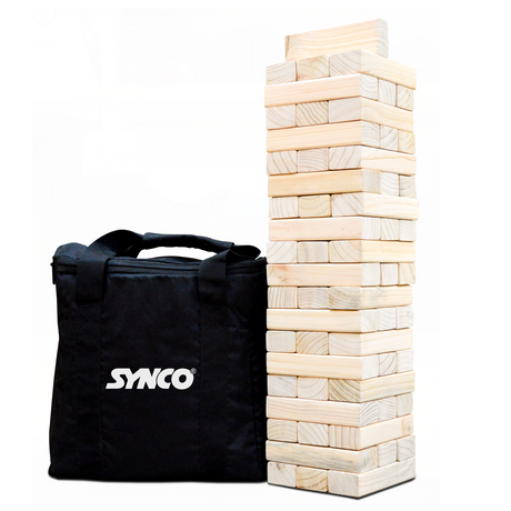 Synco Wooden Jumbo High Tower - Giant Tumbling Tower Game with Natural Pine Wood | Outdoor Garden/Indoor Game - wooden Dominos