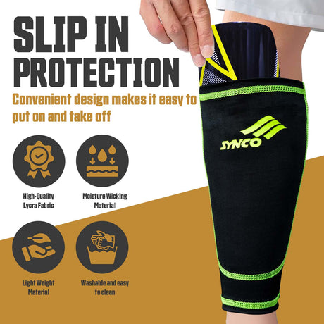 Synco Bolt Shin Guard with Sleeve Combo | Shin Guard for Football | Size- Medium
