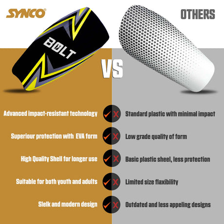 Synco Bolt Slipin Shin Guard Medium Size (Pack of 2)