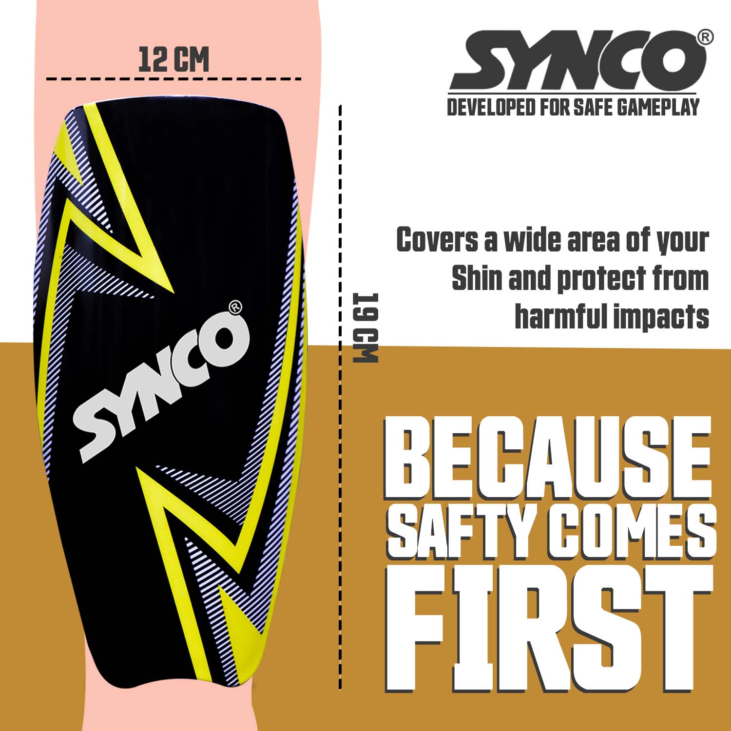 Synco Bolt Shin Guard with Sleeve Combo | Shin Guard for Football | Size- Medium