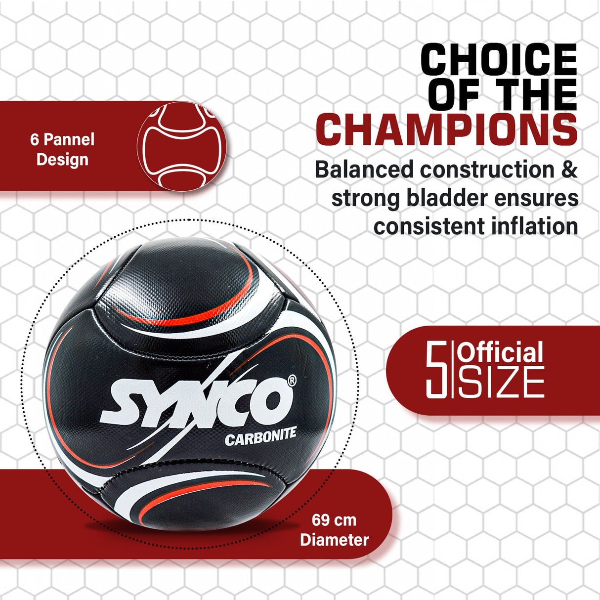 Synco Carbonite Football | PVC Machine Stitched | Training Football | Size 5
