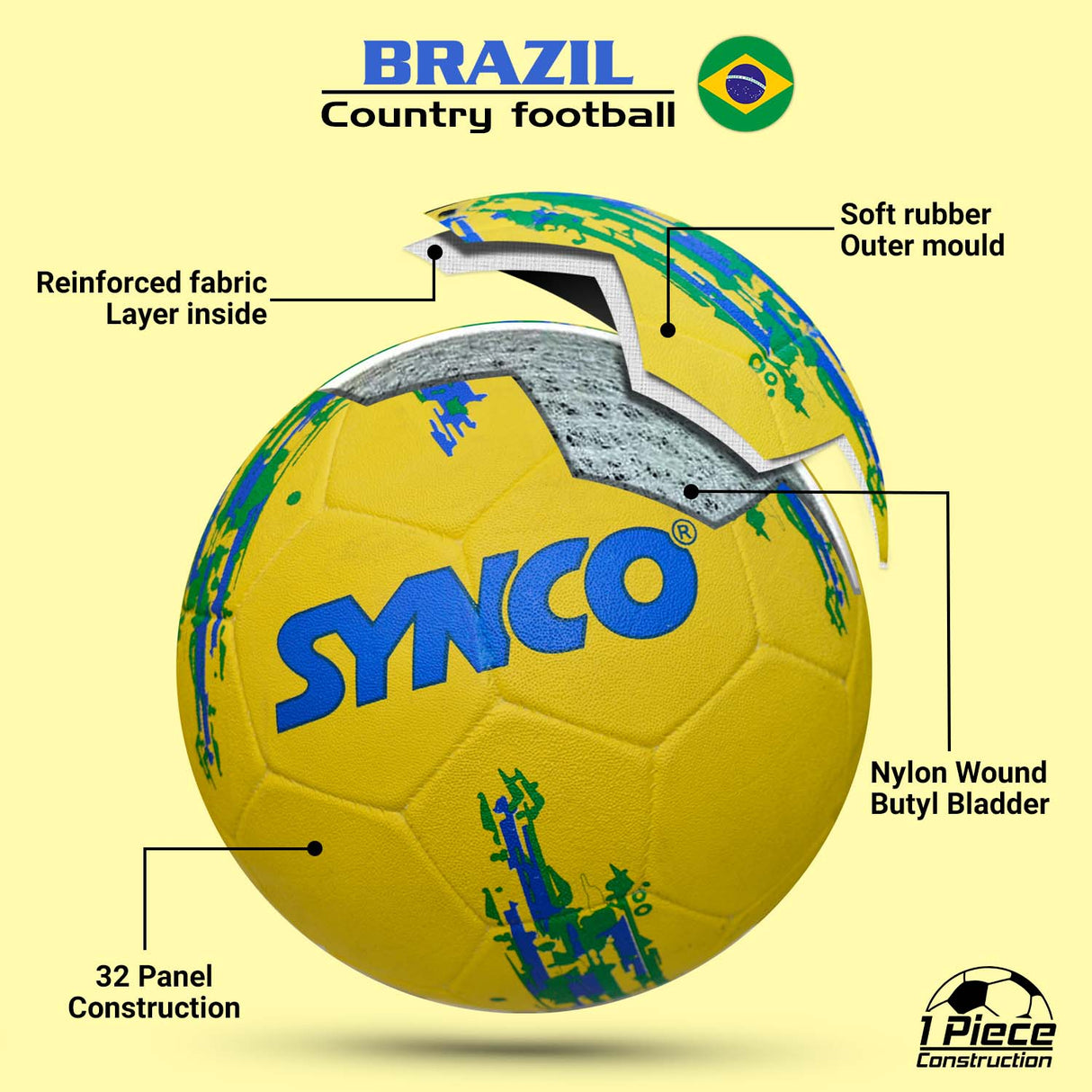 Synco Country Flag Football - Brazil (Size-5)