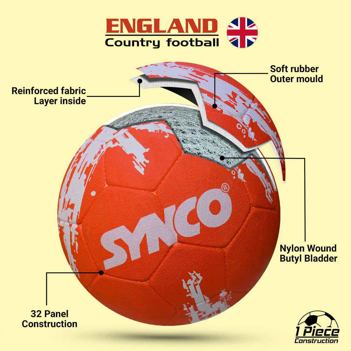 Synco Country Flag Football - England (Size-5)