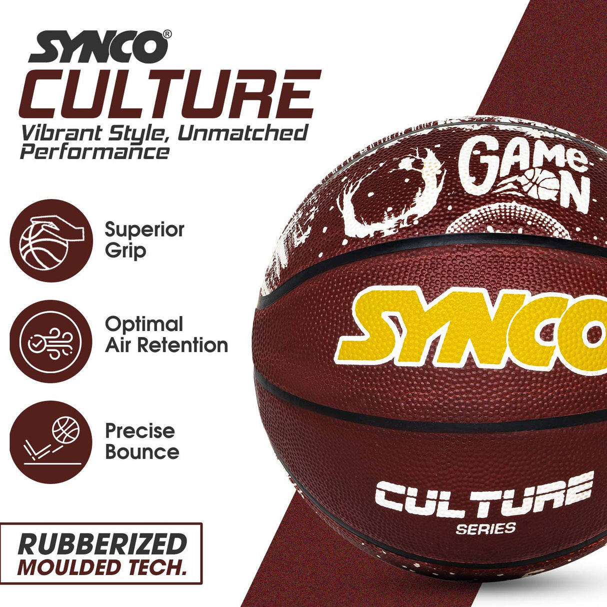 Synco Culture Series Men's Basketball (Size-7) Brown-white