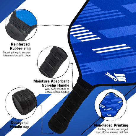 Synco Slash Carbon Fiber Pickleball Paddle (Blue) with Free Cover Bag