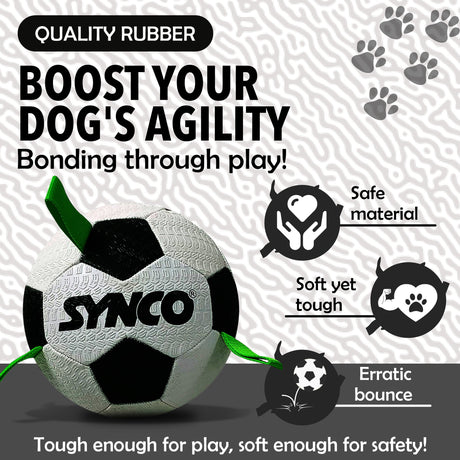 Synco Dog Football Black & White with Holding Loops | Dog Ball Size-3