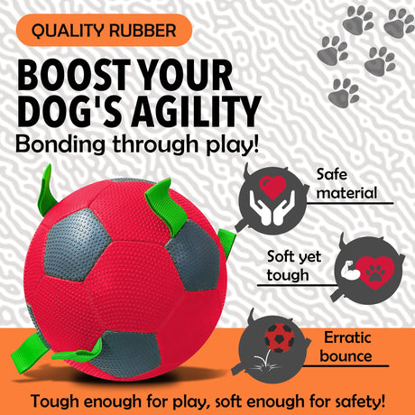 Synco Dog Toy Football with Green Holding Loops | Dog Ball Size-3 | Dog Toy Ball (RED)
