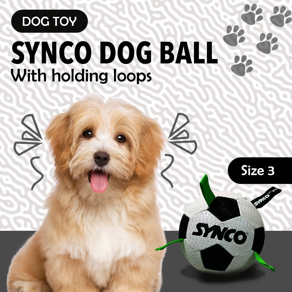 Synco Dog Football Black & White with Holding Loops | Dog Ball Size-3