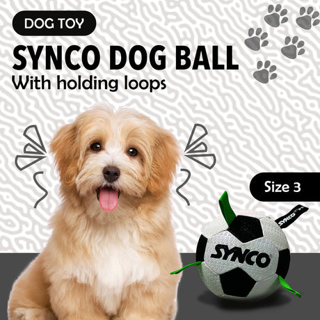 Synco Dog Football Black & White with Holding Loops | Dog Ball Size-3