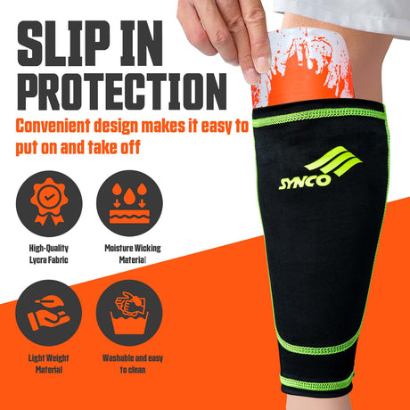 Synco Fusion Shin Guard with Sleeve Combo | Shin Guard for Football | Size- Medium