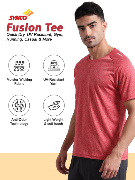 Synco Fusion Sports Tshirt for Men(Red) -Ideal for Running,Gym