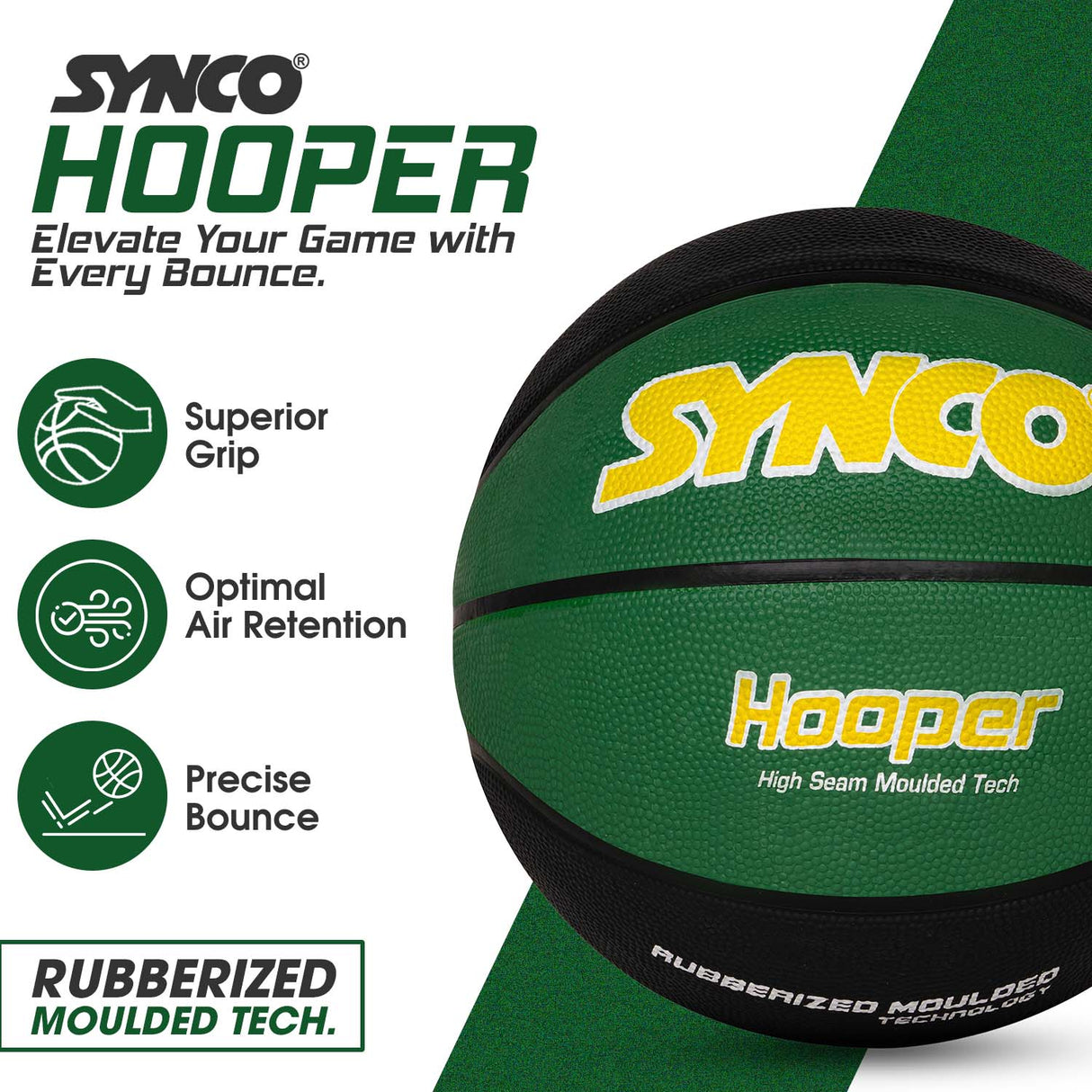 Synco Hooper series Men's Basketball (Size-7) Green-Black