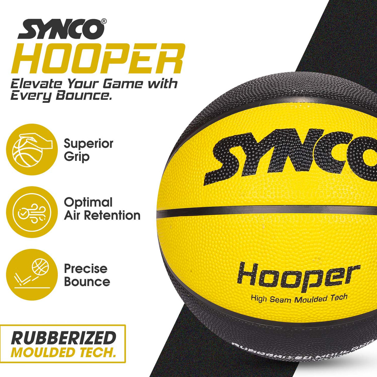 Synco Hooper Basketball (Size-5) Yellow-Black