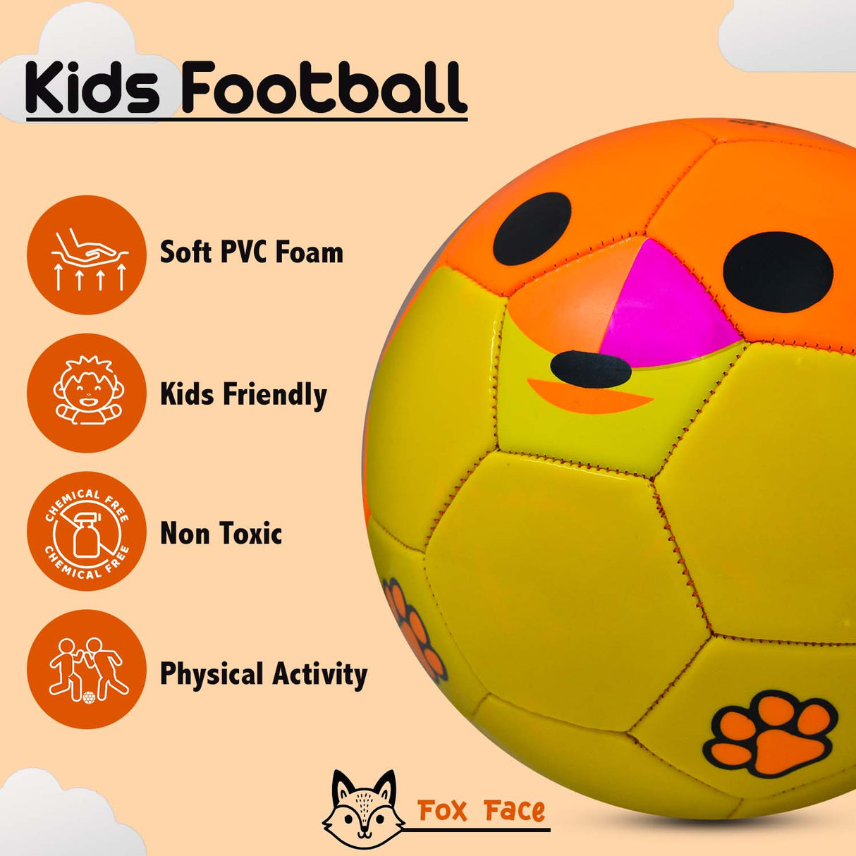 Synco Kids Football | Fox Faced Soft PVC Material | For Indoor & Outdoor Gameplay | Size-3