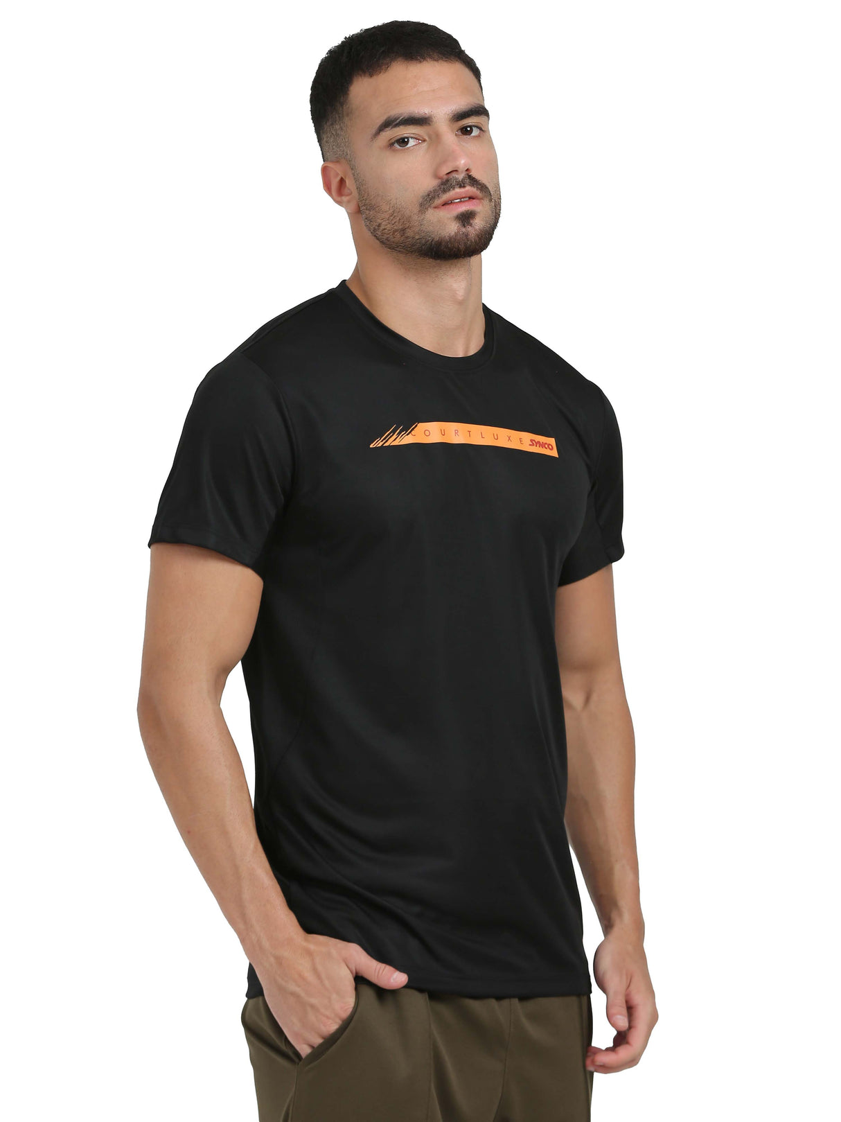 Synco Luxe Performance Sports Tshirt for Men(Black)