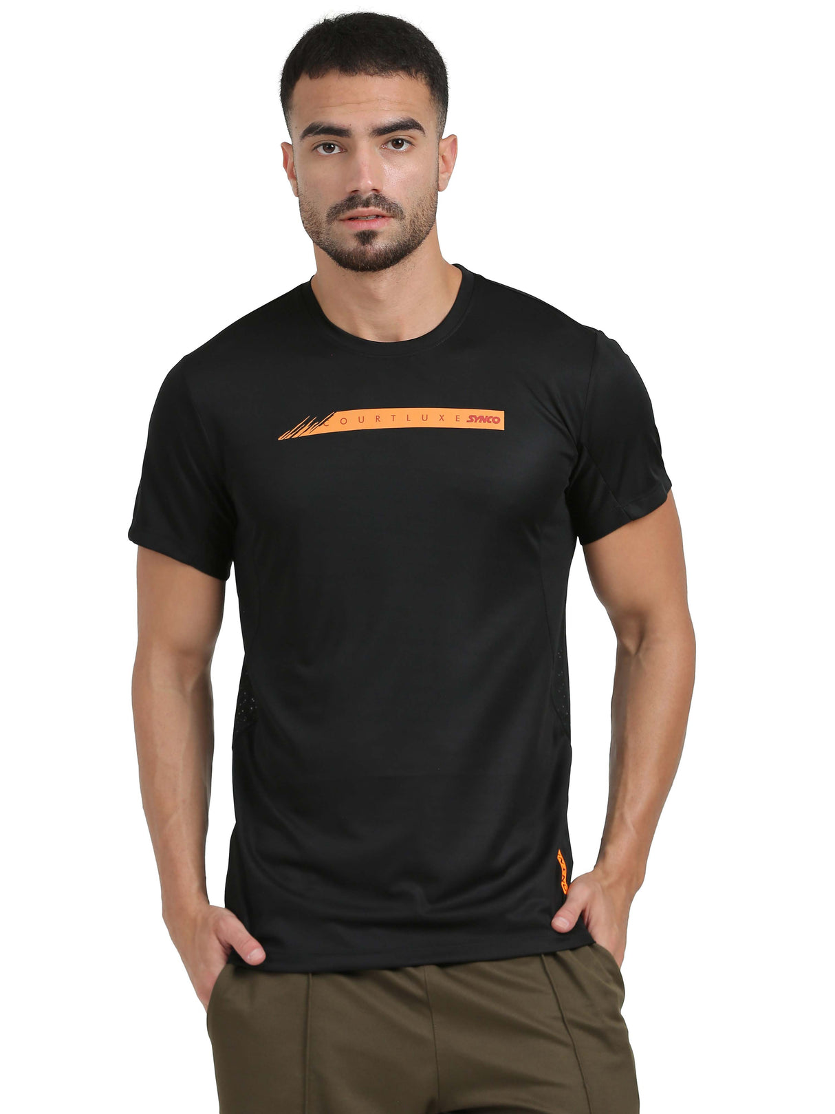 Synco Luxe Performance Sports Tshirt for Men(Black)