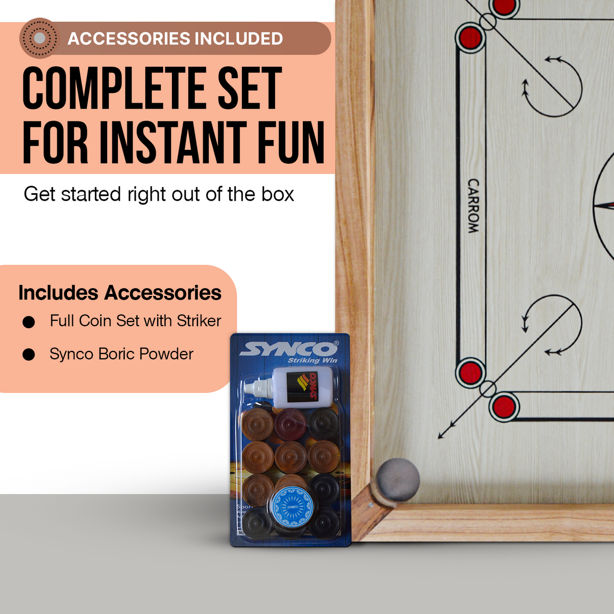 Synco 32" Inch Mango Carrom Board| Pro Training Carrom Board for Amateurs