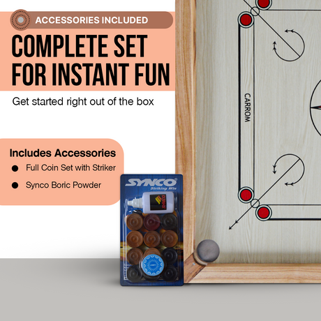 Synco 32" Inch Mango Carrom Board| Pro Training Carrom Board for Amateurs