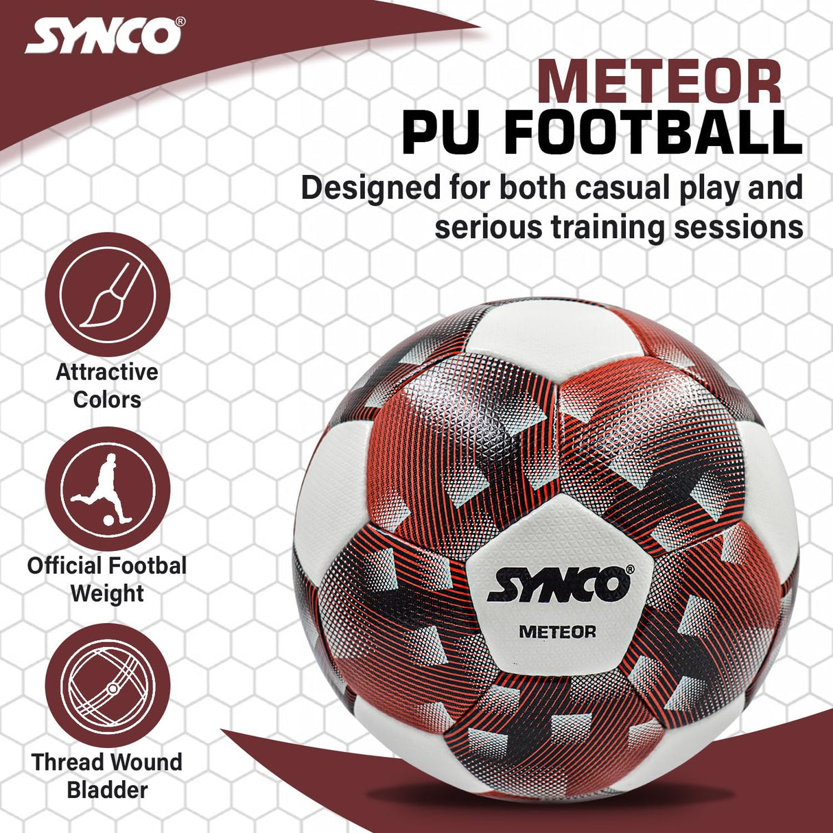 Synco Meteor Football | FIFA Standard Professional Match Ball | Hand Stitched PU Material | Size- 5