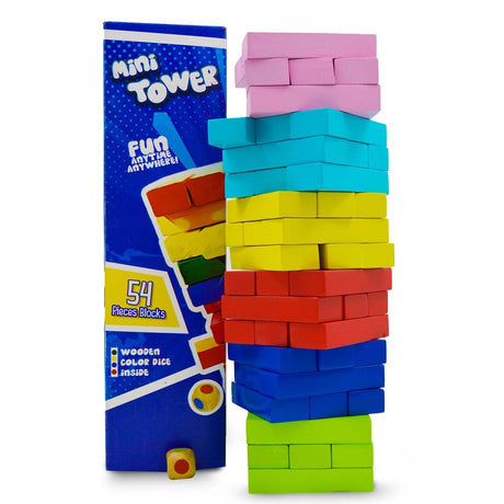 Synco Mini Tower | Wooden Tumbling Tower | Best Wooden Game for Children & Adults | Mini Wooden Block Set For Family Fun, Skill-Building Game Multicolor Blocks-54Pc - wooden jeenga