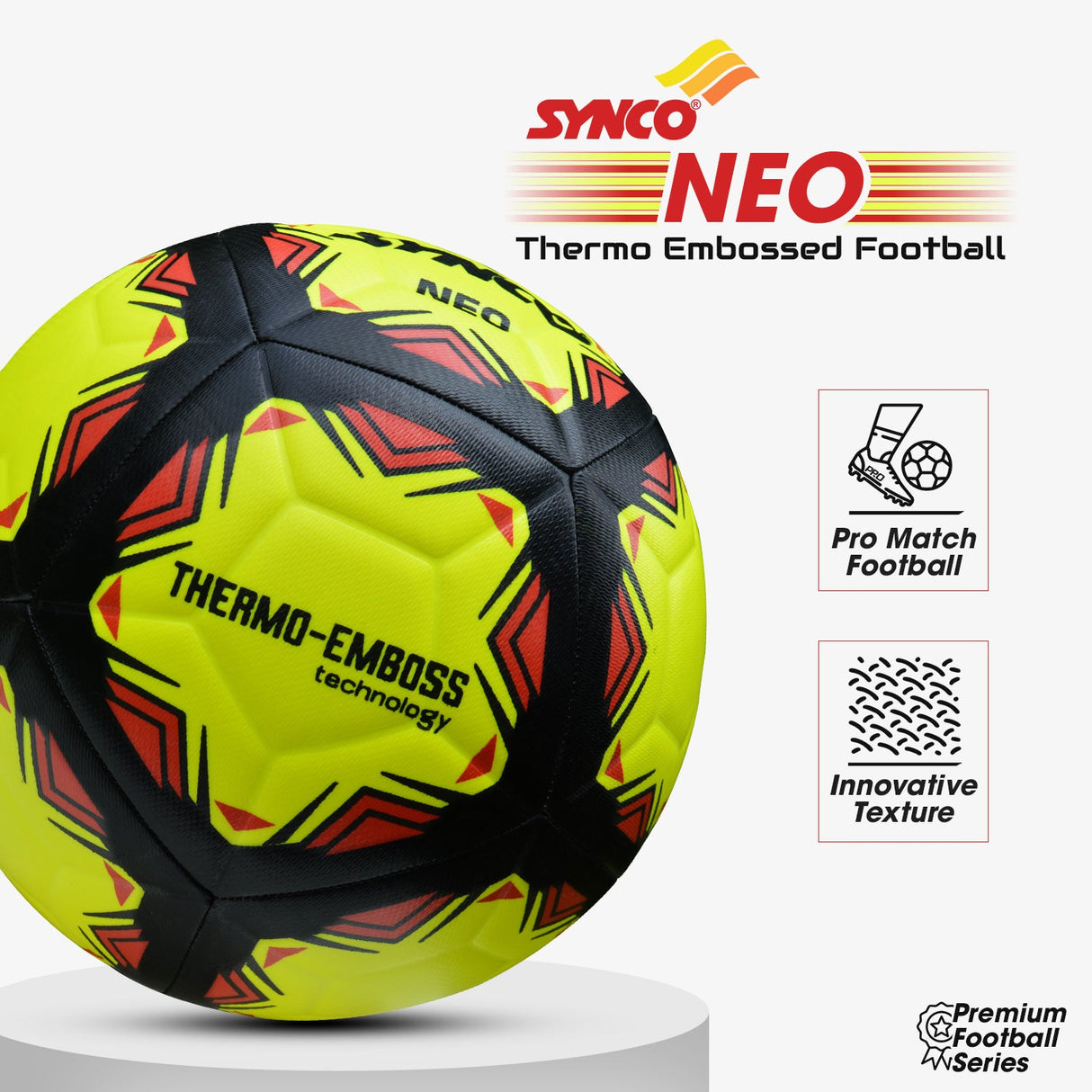 Synco Neo Embossed Football | Professional Match Ball | TPU Machine Stitched | Size-5
