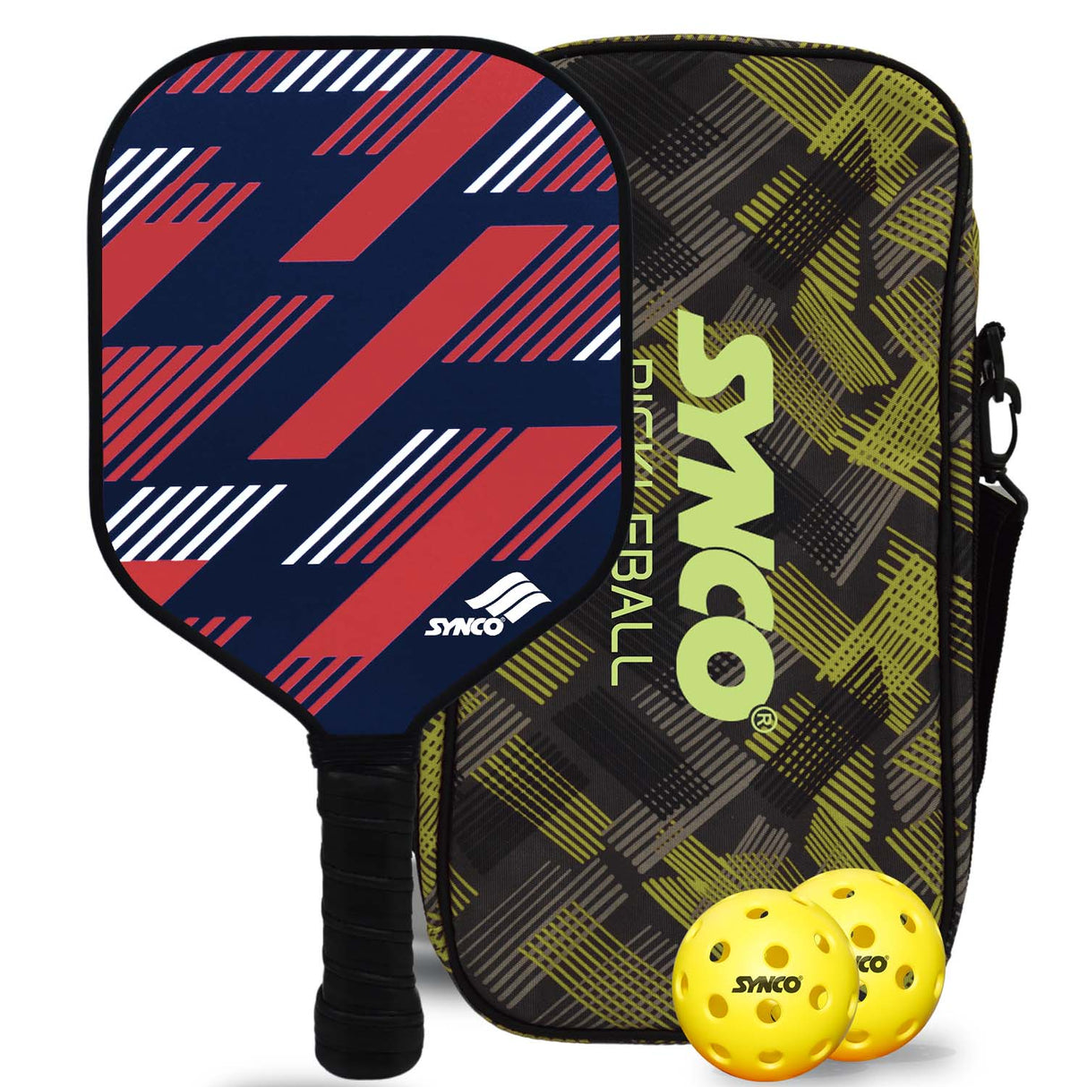 Synco Slash Carbon Fiber Pickleball Paddle Set | 1 Racket, 2 Pickleballs with Carry Bag | 16mm Professional Paddle