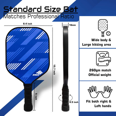 Synco Slash Carbon Fiber Pickleball Paddle (Blue) with Free Cover Bag