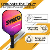 Synco Pickleball Paddle Set Latitude Pink | 2 Pickleball Rackets and 4 Pickleballs with Carry Bag | Fiberglass Lightweight Racket with Cushion Comfort Grip
