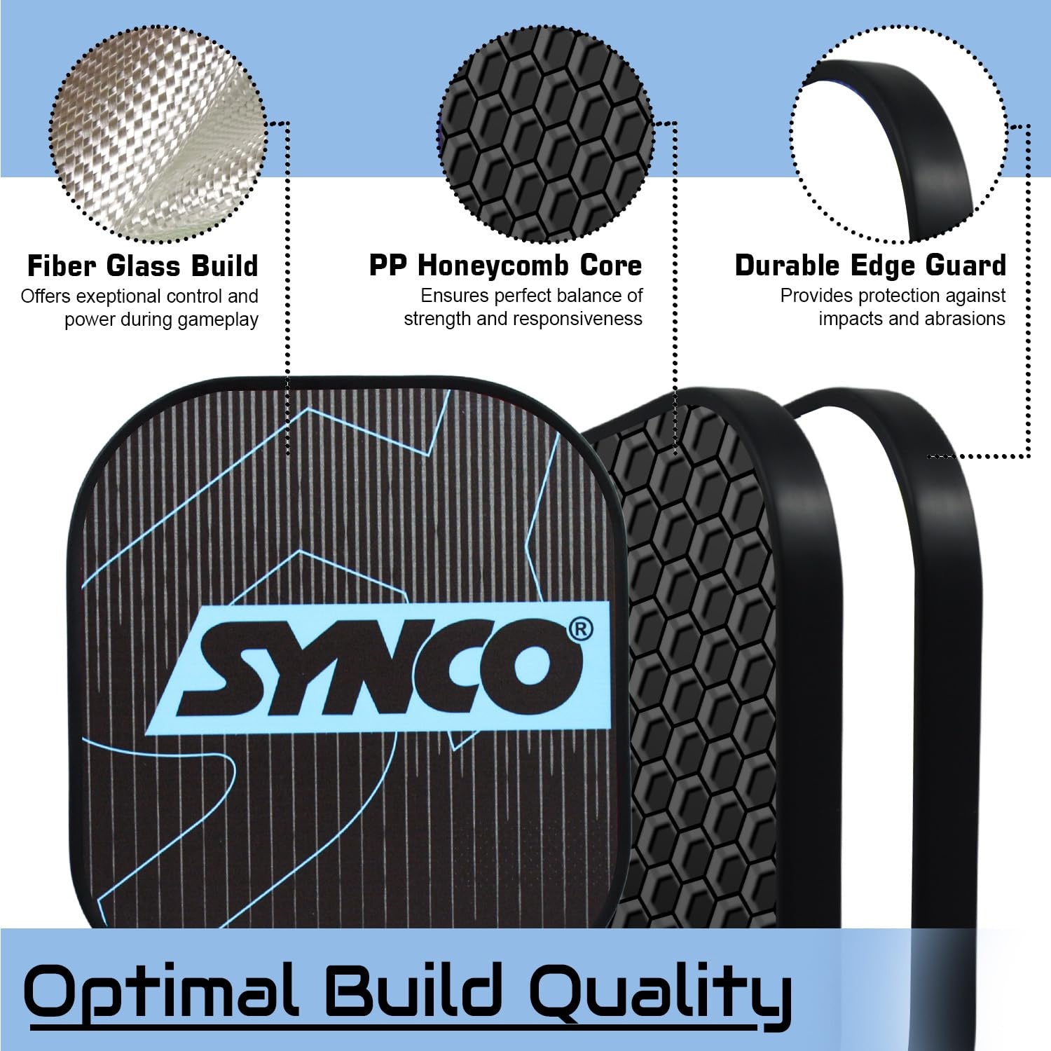 Synco Pickleball Paddle Carbonium Blue | Pickleball Racket Lightweight with 16mm Thickness