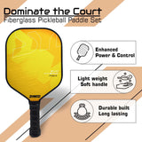 Synco Pickleball Paddle Set Hybrid Max Yellow | 1 Pickleball Racket and 2 Pickleballs with Carry Bag | Fiberglass Lightweight Racket with Cushion Comfort Grip