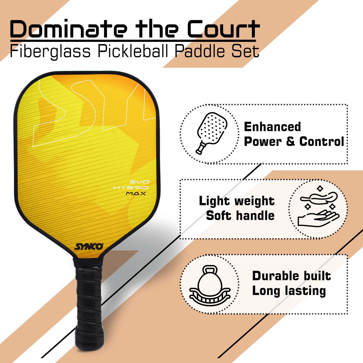 Synco Pickleball Paddle Hybrid Yellow | Pickleball Racket Lightweight with 16mm Thickness