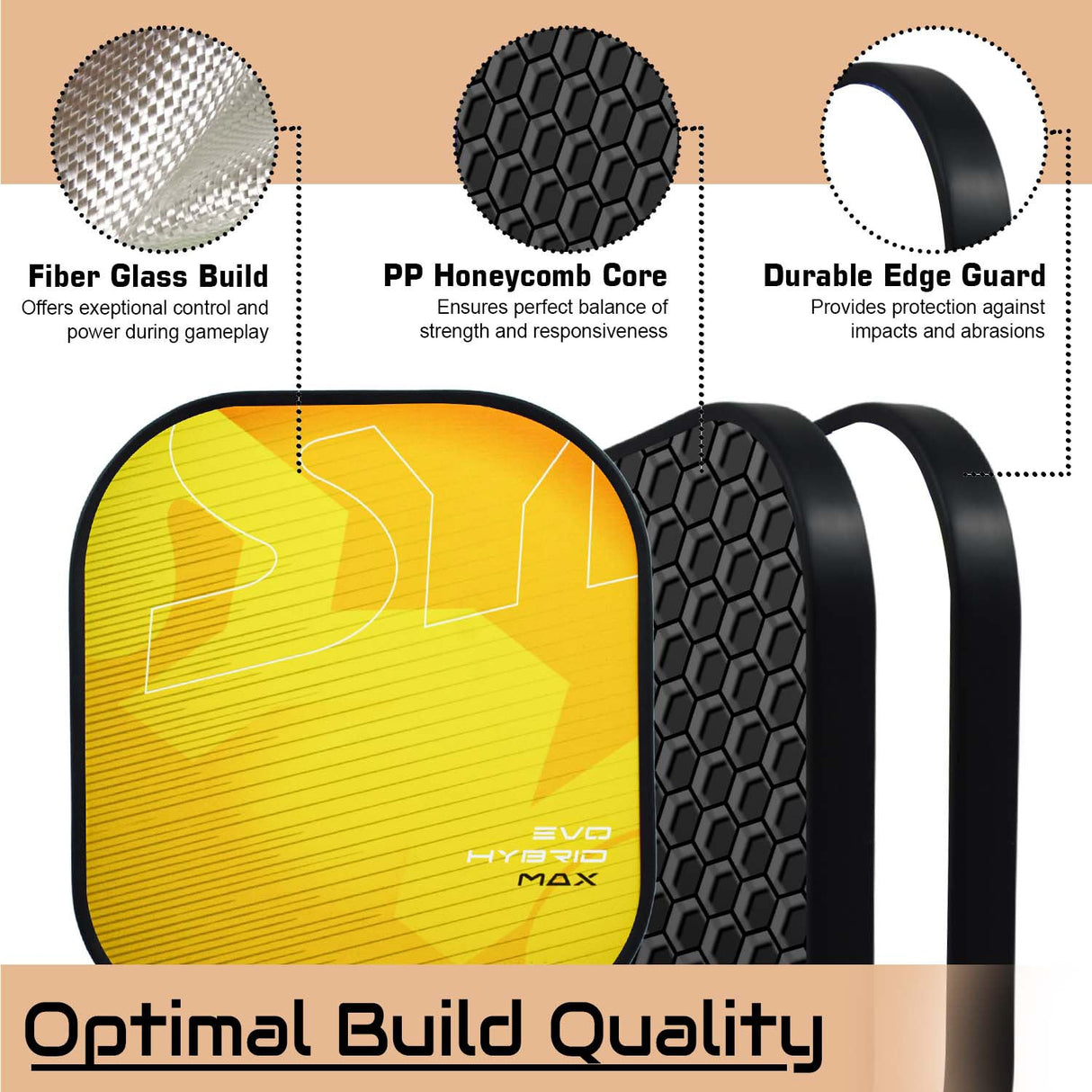 Synco Pickleball Paddle Hybrid Yellow | Pickleball Racket Lightweight with 16mm Thickness