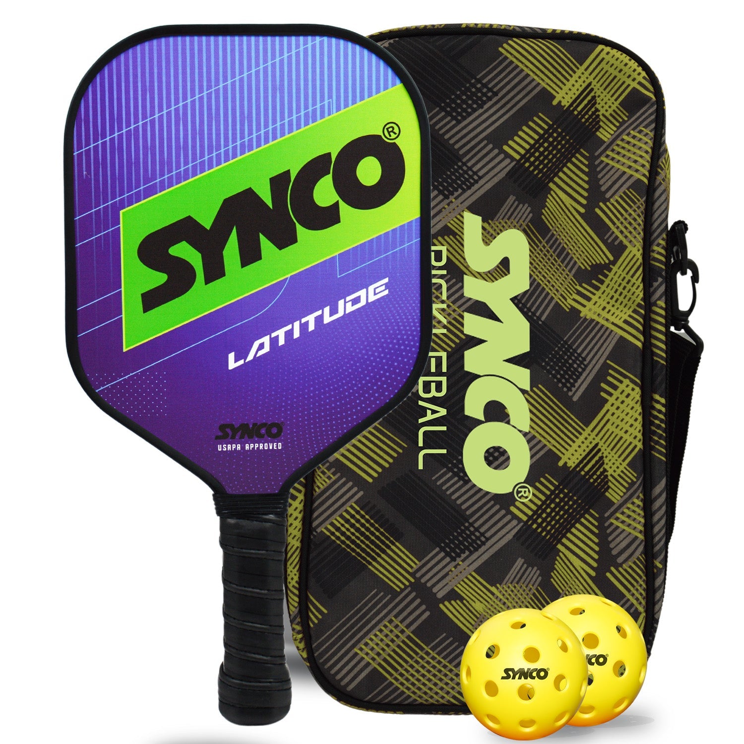 Synco Pickleball Paddle Set Latitude Blue | 1 Pickleball Racket and 2 Pickleballs with Carry Bag | Fiberglass Lightweight Racket with Cushion Comfort Grip