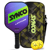 Synco Pickleball Paddle Set Latitude Blue | 1 Pickleball Racket and 2 Pickleballs with Carry Bag | Fiberglass Lightweight Racket with Cushion Comfort Grip