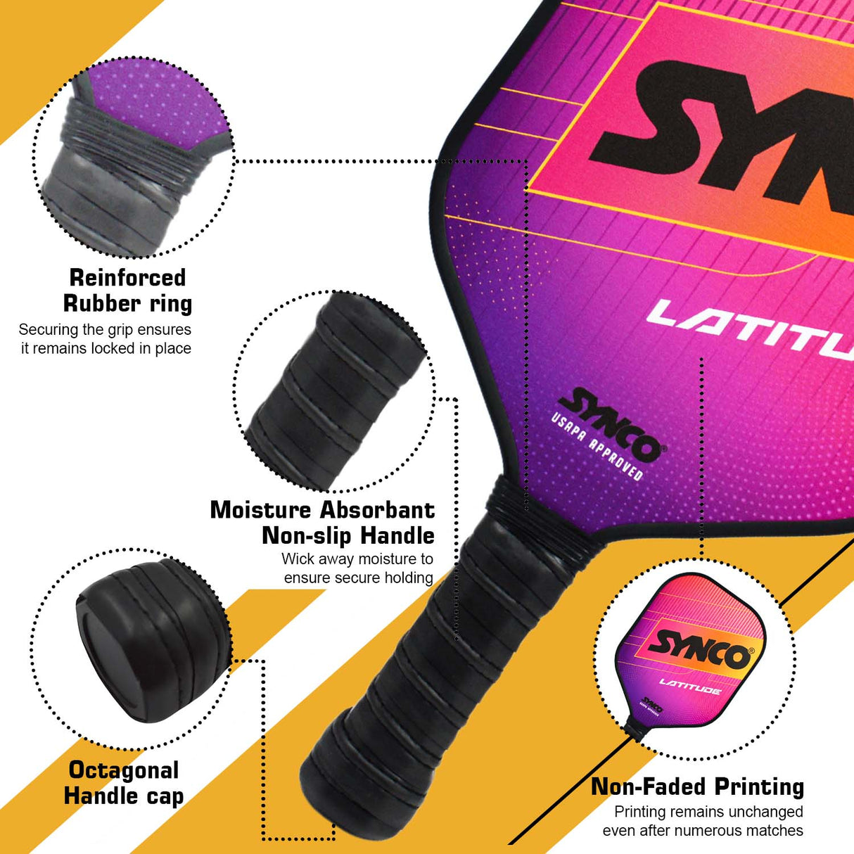 Synco Pickleball Paddle Latitude Pink | Pickleball Racket Lightweight with 16mm Thickness