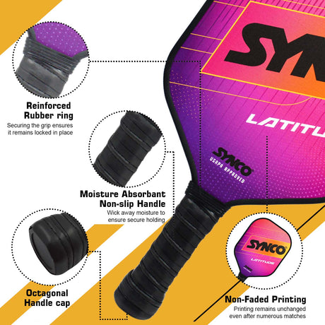 Synco Pickleball Paddle Set Latitude Pink | 2 Pickleball Rackets and 4 Pickleballs with Carry Bag | Fiberglass Lightweight Racket with Cushion Comfort Grip