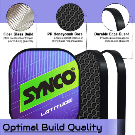 Synco Pickleball Paddle Set Latitude Blue | 1 Pickleball Racket and 2 Pickleballs with Carry Bag | Fiberglass Lightweight Racket with Cushion Comfort Grip