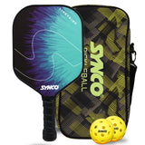 Synco Pickleball Paddle Set Lightning Blue | 1 Pickleball Rackets and 2 Pickleballs with Carry Bag | Fiberglass Lightweight Racket with Cushion Comfort Grip