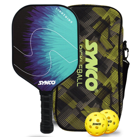 Synco Pickleball Paddle Set Lightning Blue | 1 Pickleball Rackets and 2 Pickleballs with Carry Bag | Fiberglass Lightweight Racket with Cushion Comfort Grip