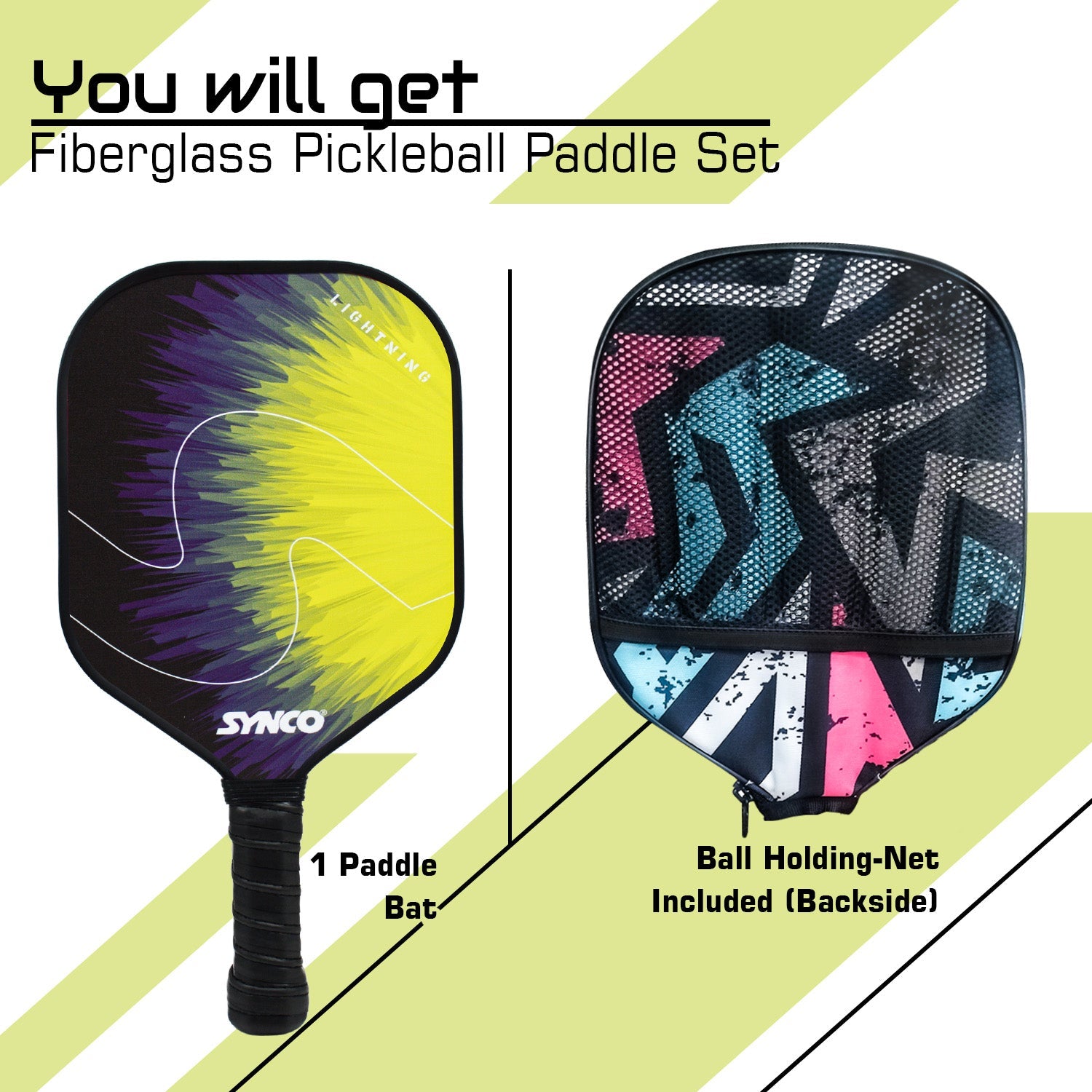 Synco Pickleball Paddle Lightning Yellow | Pickleball Racket Lightweight with 12mm Thickness